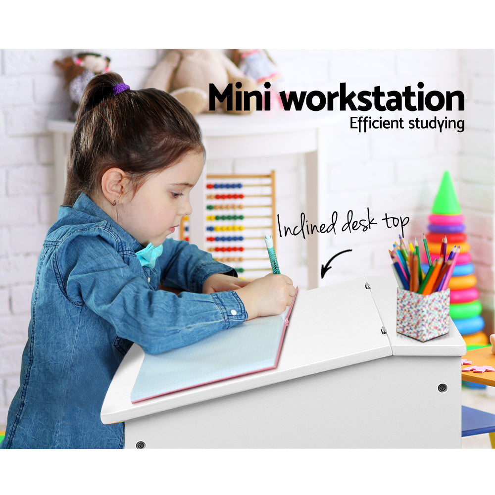 2Pcs Kids Table And Chairs Set Activity Children Playing Toys Study Desk