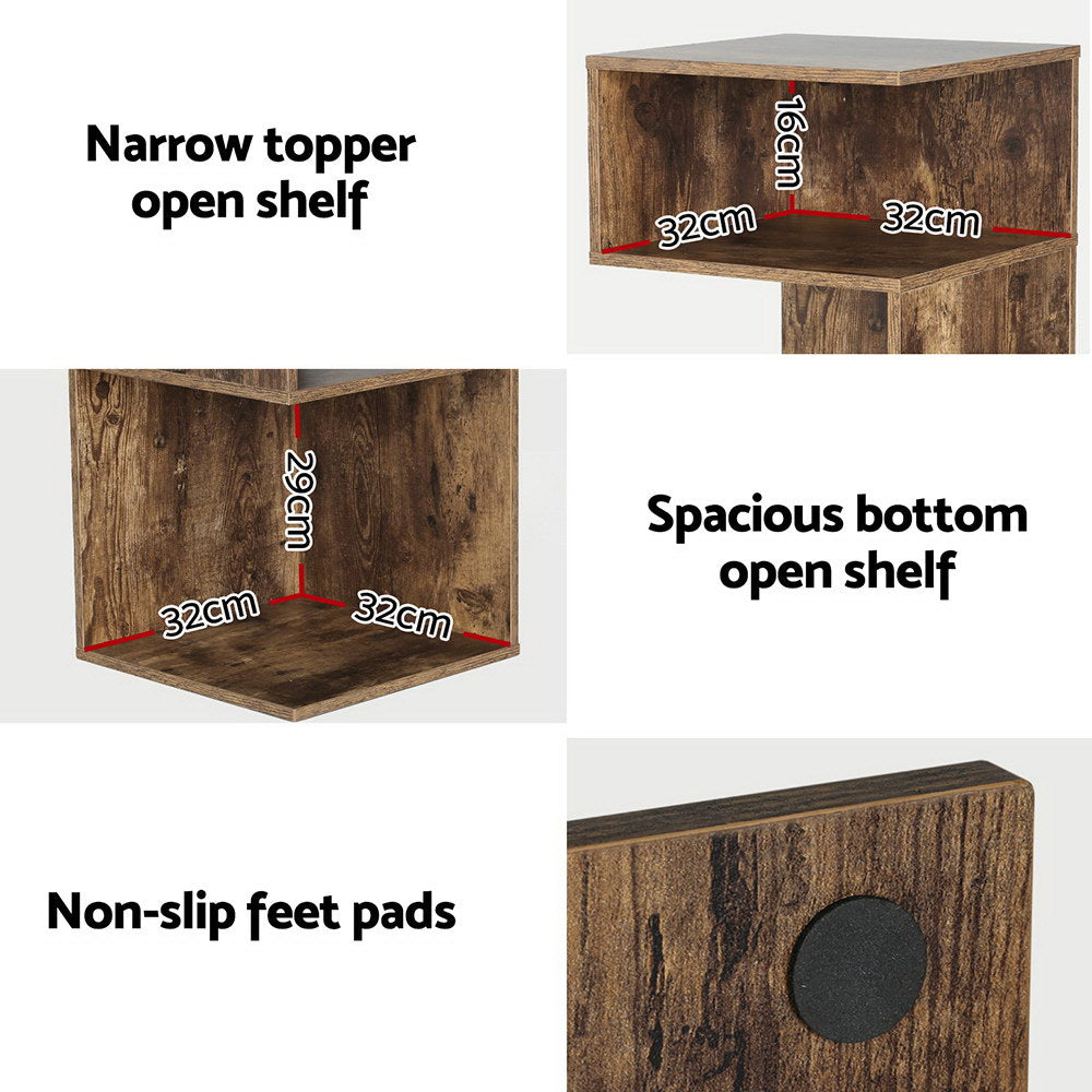 Bedside Table Shelves Side End Table Storage Nightstand Rust Oak Umeni