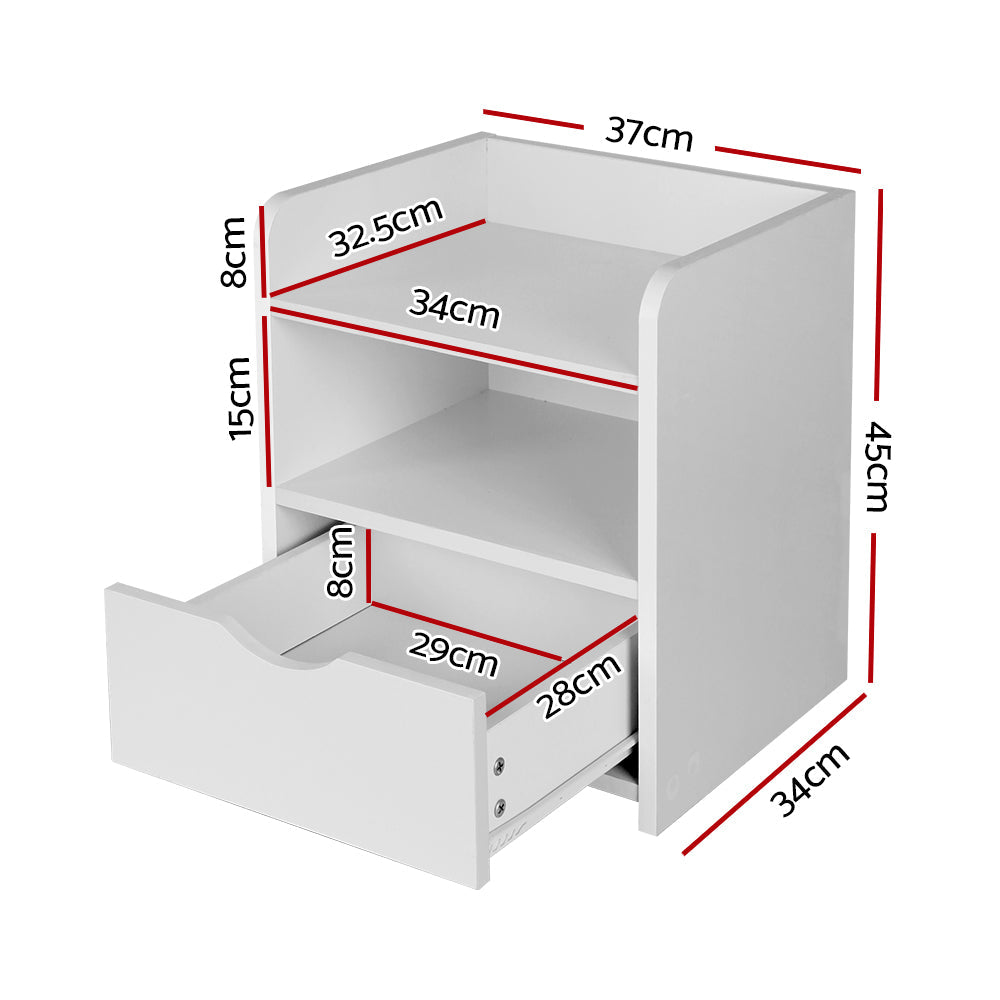 Bedside Table 1 Drawer With Shelf - Fara White
