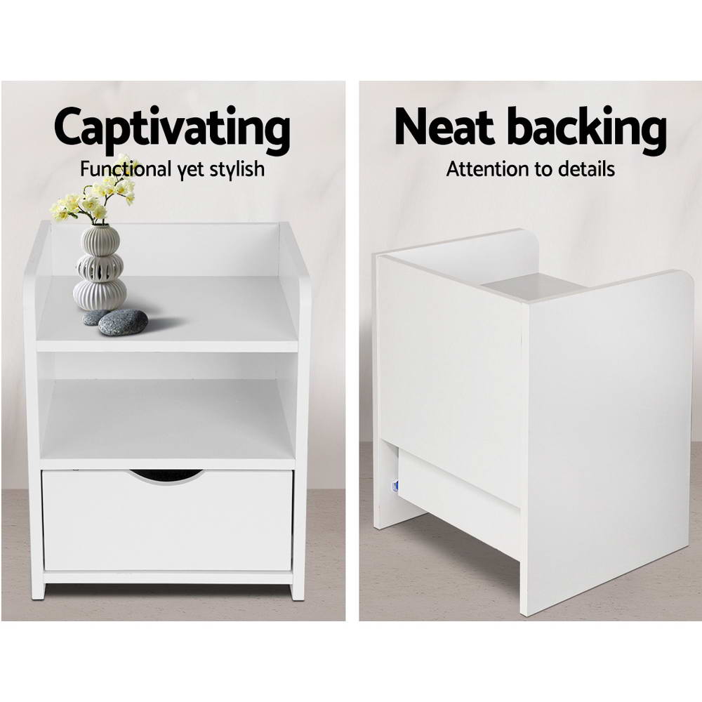 Bedside Table 1 Drawer With Shelf - Fara White