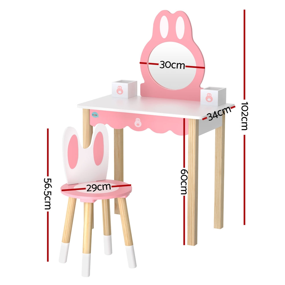 1 Set of Kids Dressing Table Wooden Bunny Pink