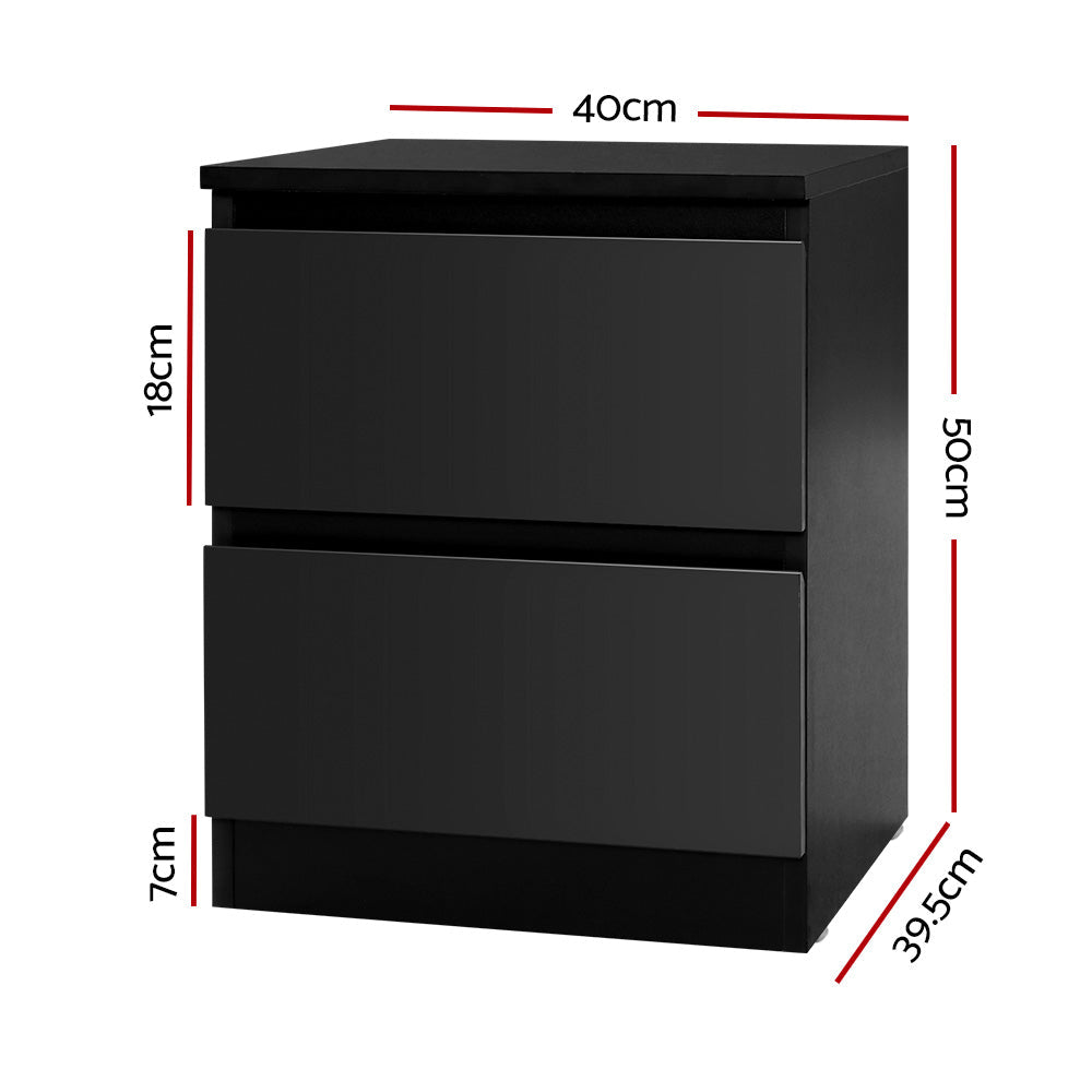 Bedside Table 2 Drawers - Pepe Black