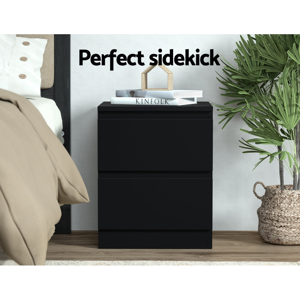 Bedside Table 2 Drawers - Pepe Black