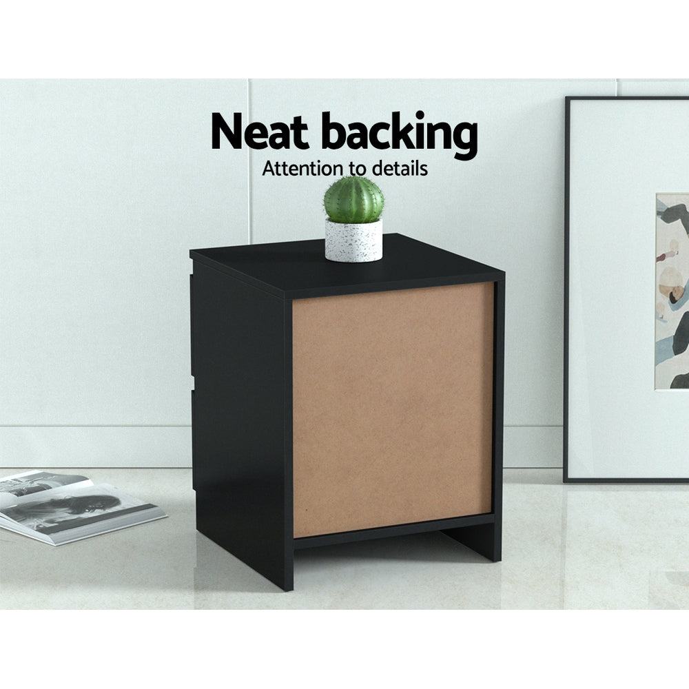 Bedside Table 2 Drawers - Pepe Black