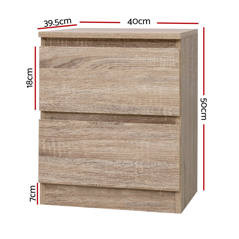 Bedside Table 2 Drawers - Pepe Oak