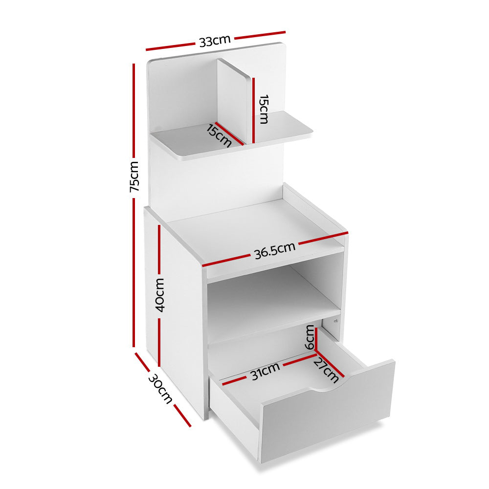 Bedside Table 1 Drawer With Shelves - Evermore White