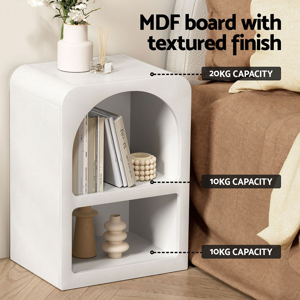 Bedside Table Shelves Side End Table Storage Nightstand White Arched