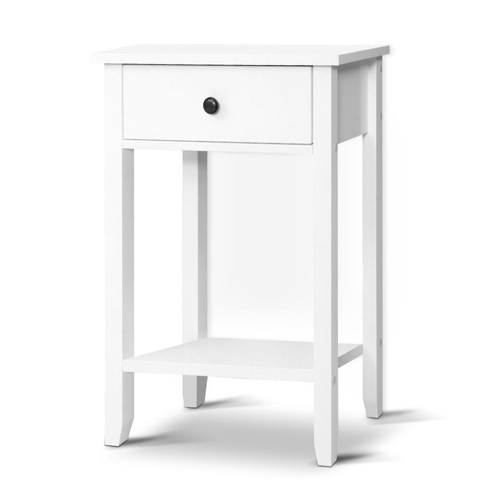 Bedside Table 1 Drawer With Shelf - Bowie White