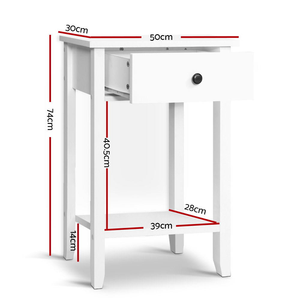 Bedside Table 1 Drawer With Shelf - Bowie White