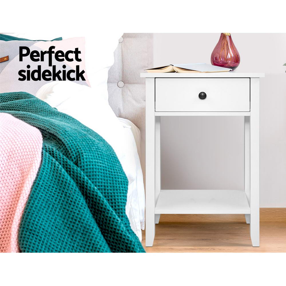 Bedside Table 1 Drawer With Shelf - Bowie White
