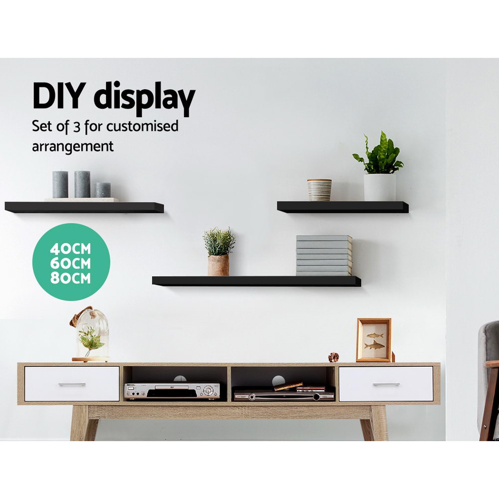 Floating Wall Shelf Set Of 3 Black
