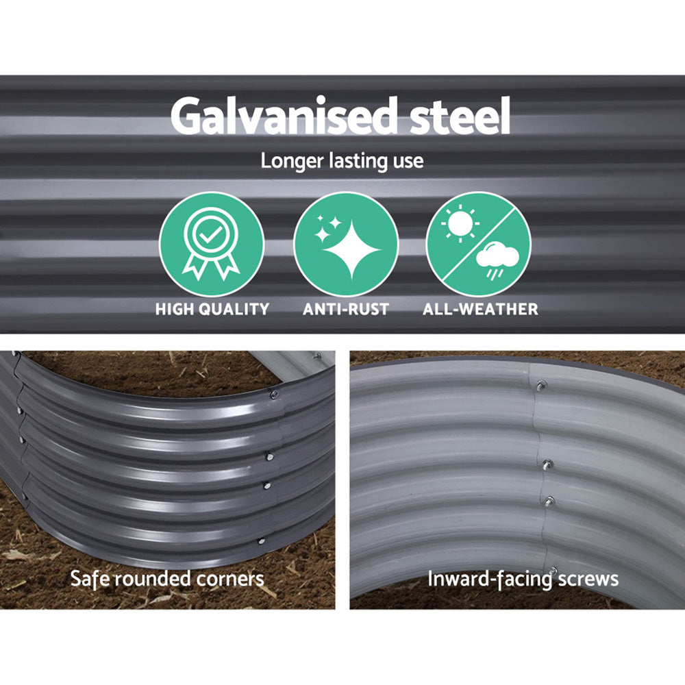160x80x42cm Oval Raised Garden Bed - Galvanized Planter Box