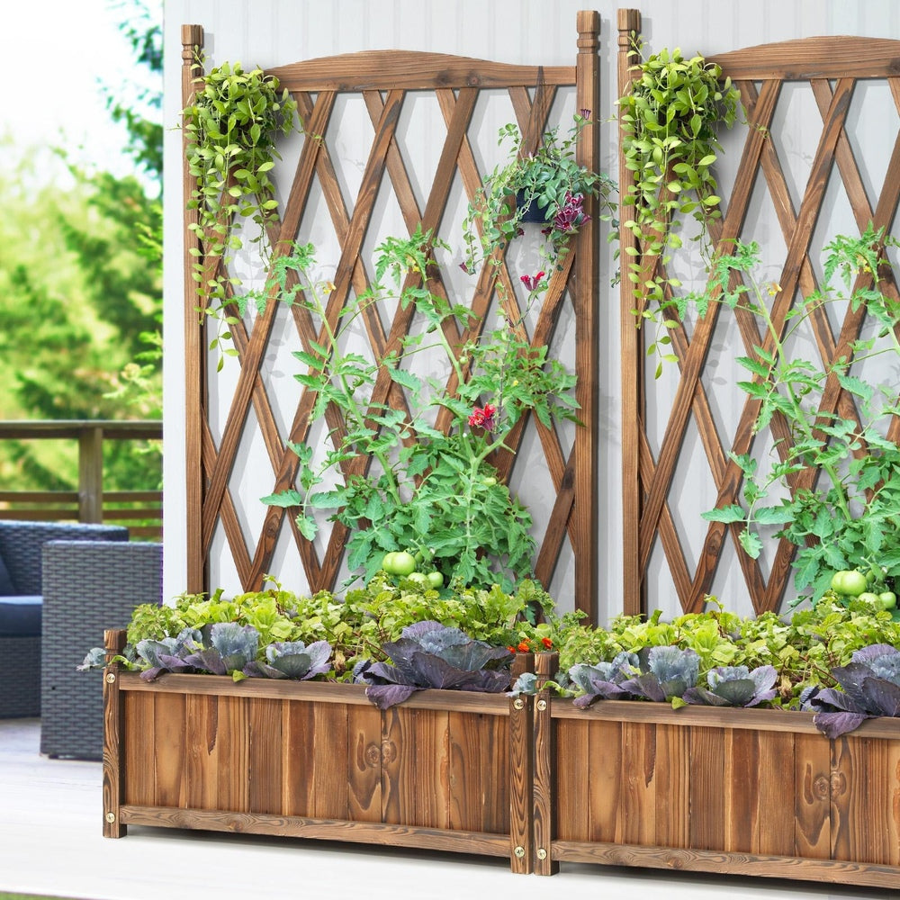 2pc Wooden Garden Bed with Trellis-Aluminium grey