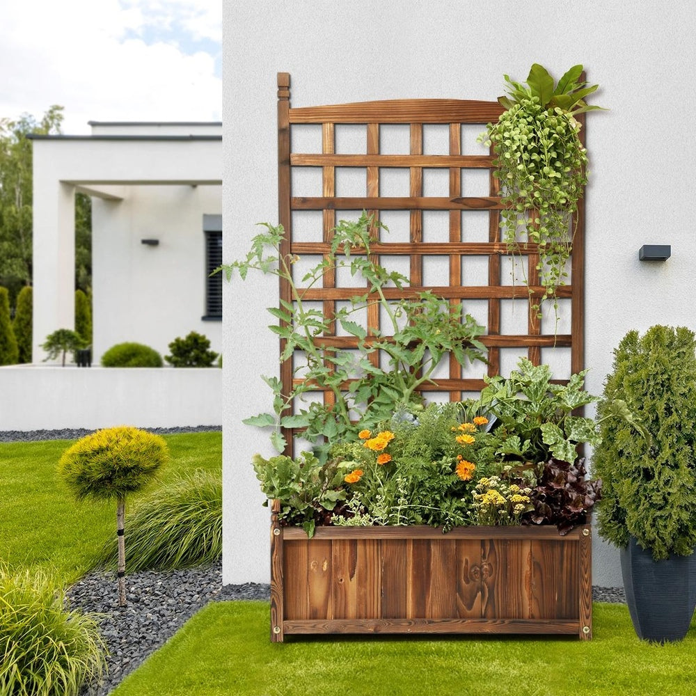 2pc Wooden Garden Bed with Trellis-Aluminium grey