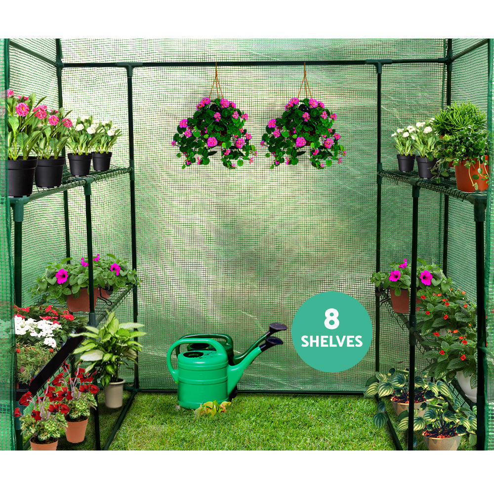 Greenhouse Tunnel - Walk-In Garden Shed with 8 Shelves 1.4x1.55x2m