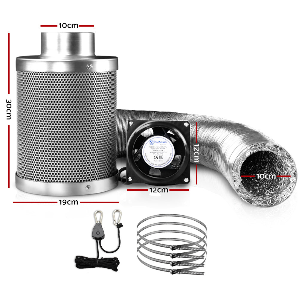 4" Ventilation Kit with Fan, Carbon Filter & Duct - Hydroponics Grow Tent
