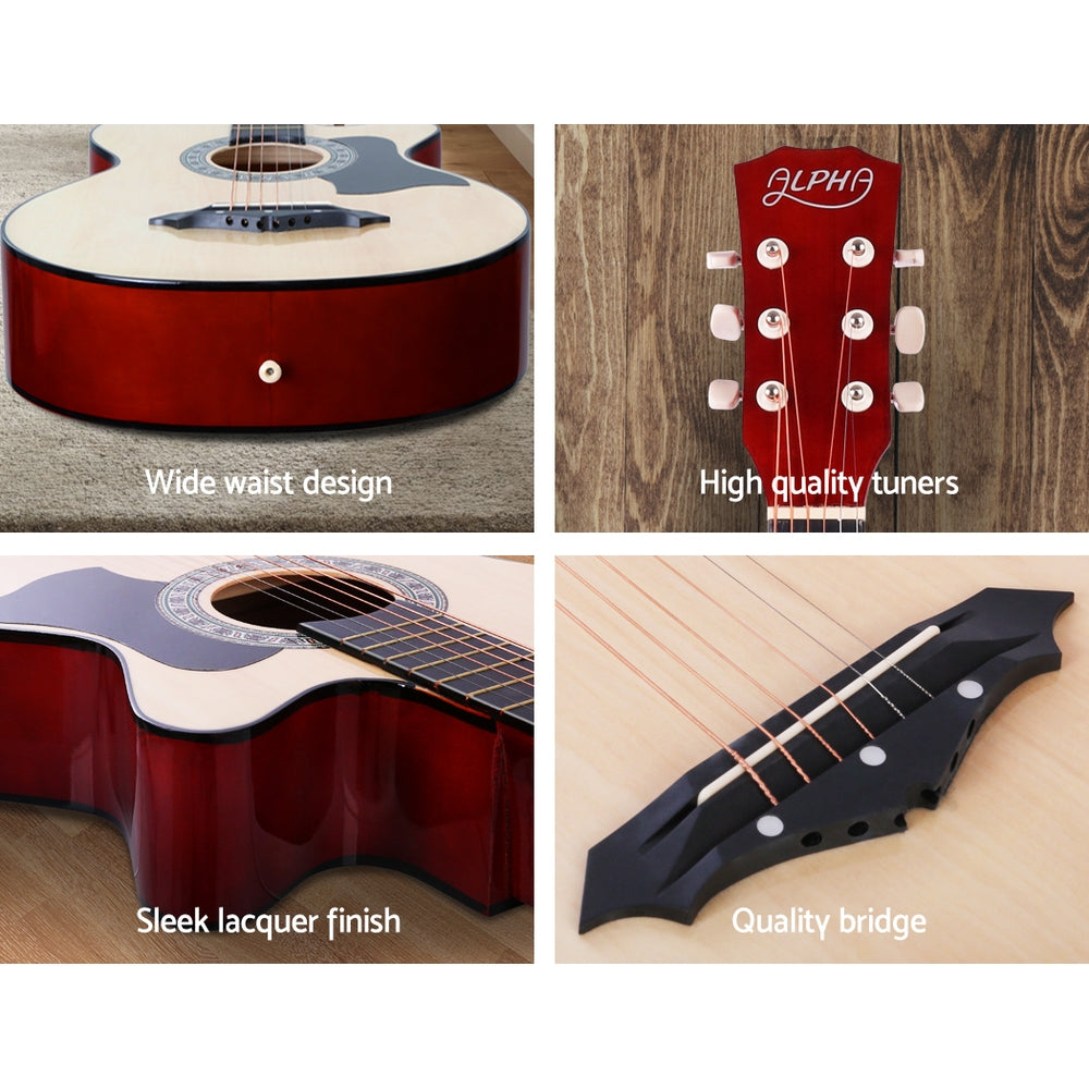 38 Inch Acoustic Guitar Wooden Body Steel String Full Size W/ Stand Wood