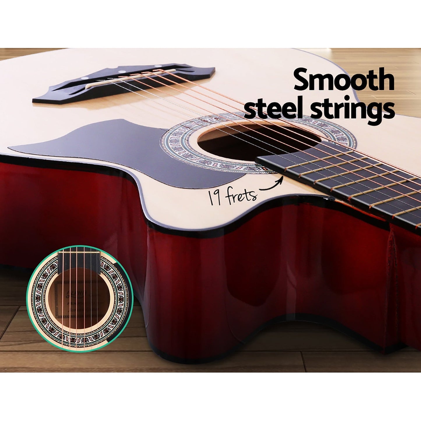 38 Inch Acoustic Guitar Wooden Body Steel String Full Size W/ Stand Wood