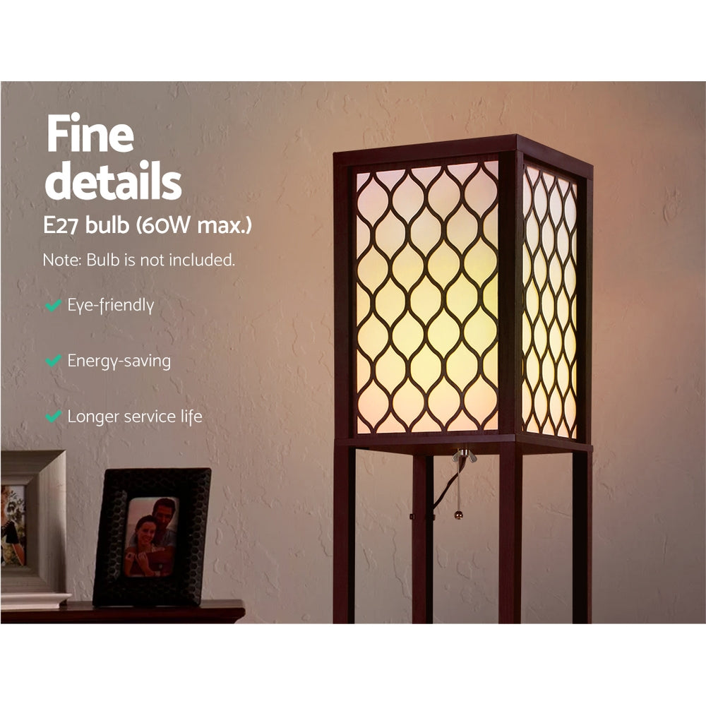 Floor Lamp 3 Tier Shelf Storage Led Light Stand Home Room Pattern Brown