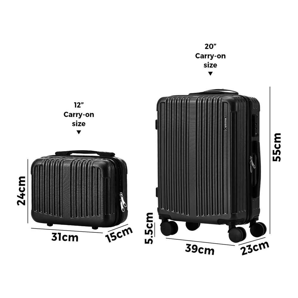 2PCS Luggage Suitcase Trolley Set Carry On TSA Hard Case Black
