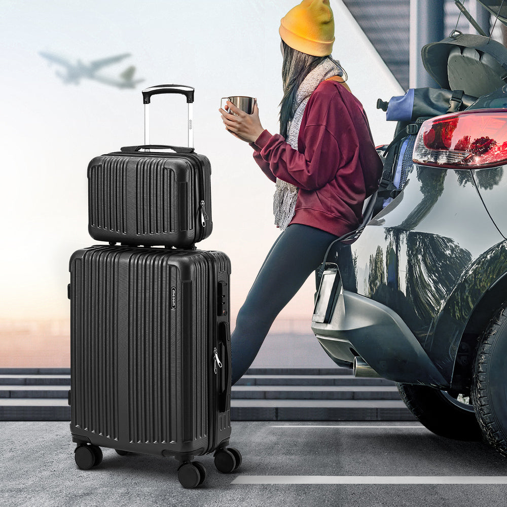 2PCS Luggage Suitcase Trolley Set Carry On TSA Hard Case Black