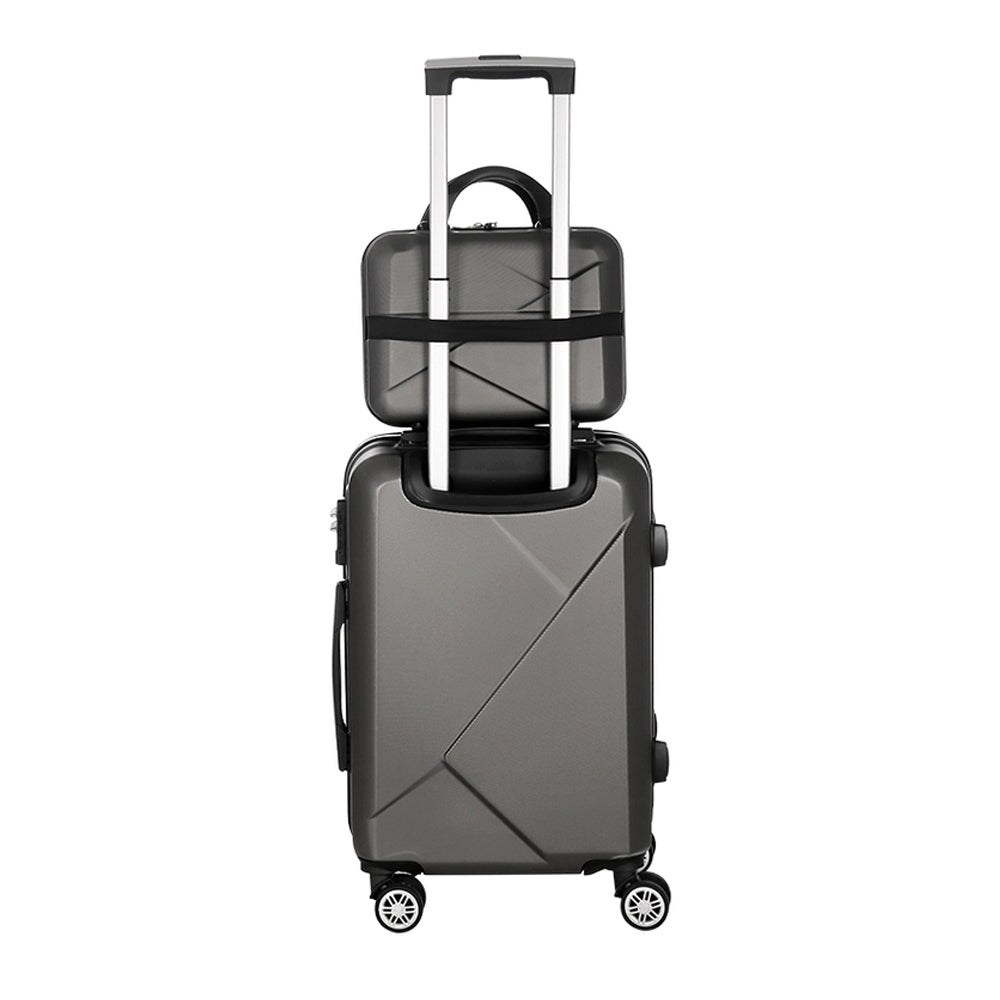 2Set 20 Inch Luggage Case with 12 Inch Handheld Luggage Box Hard Shell Travel Suitcase TSA Lock Dark Grey