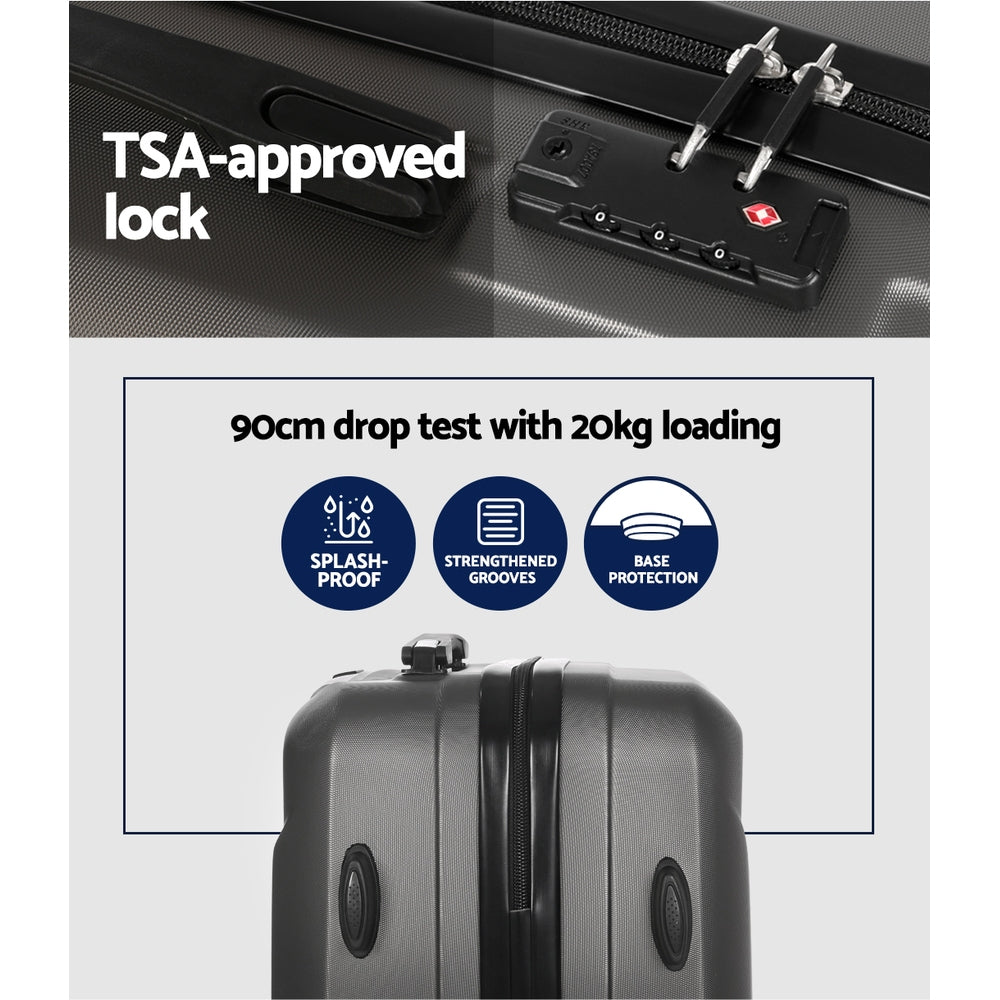 2Set 20 Inch Luggage Case with 12 Inch Handheld Luggage Box Hard Shell Travel Suitcase TSA Lock Dark Grey