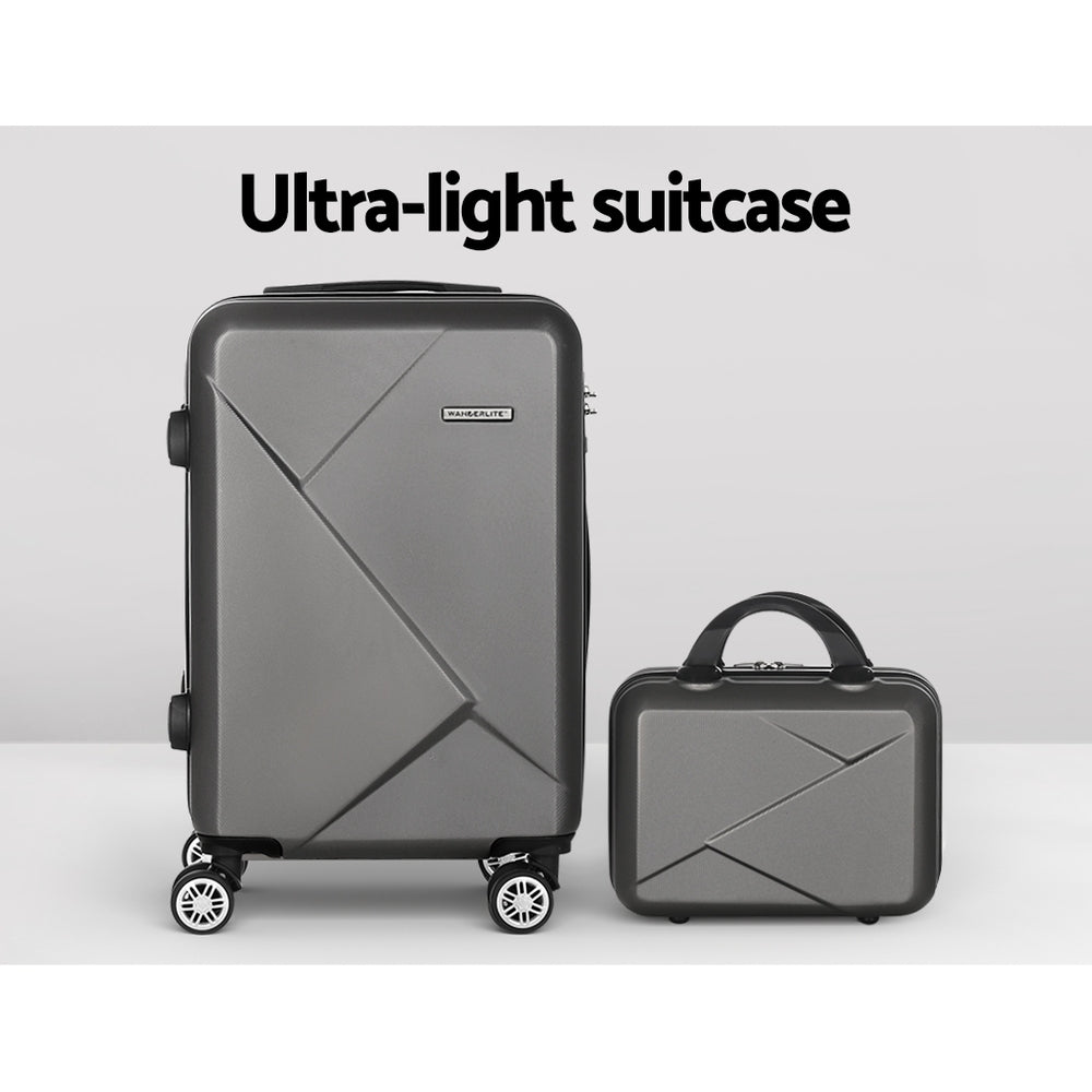 2Set 20 Inch Luggage Case with 12 Inch Handheld Luggage Box Hard Shell Travel Suitcase TSA Lock Dark Grey