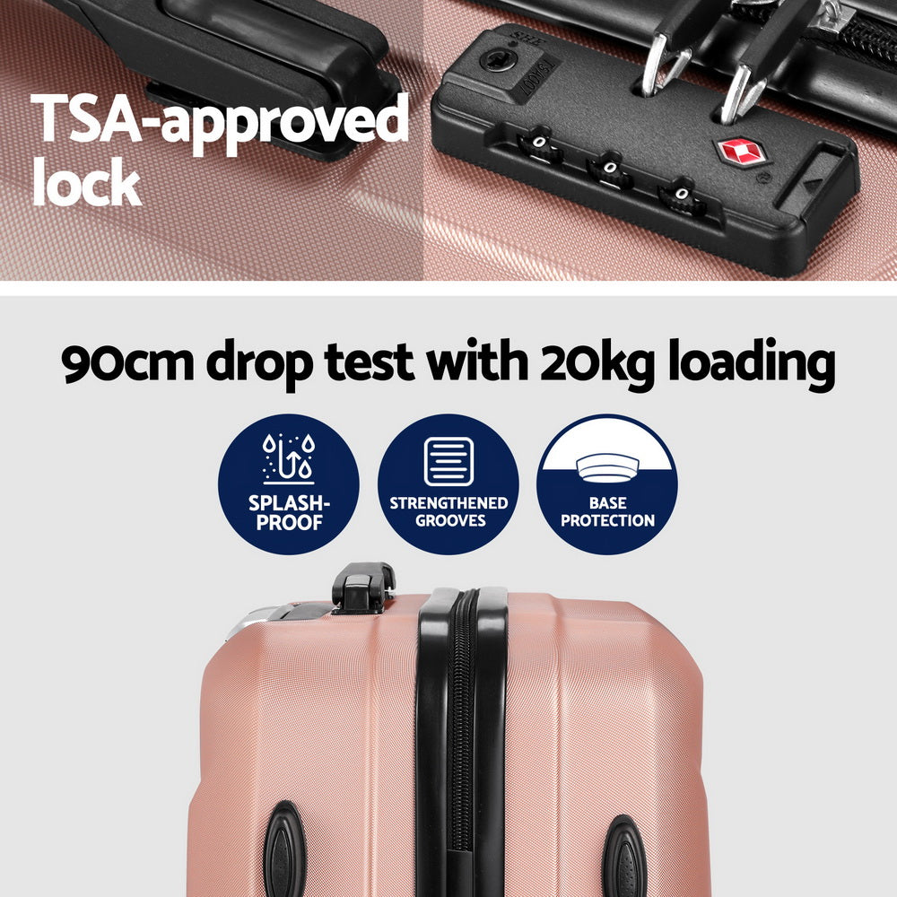 2Pc Luggage 12" 20" Trolley Travel Suitcase Storage Carry On Tsa Lock Rose Gold