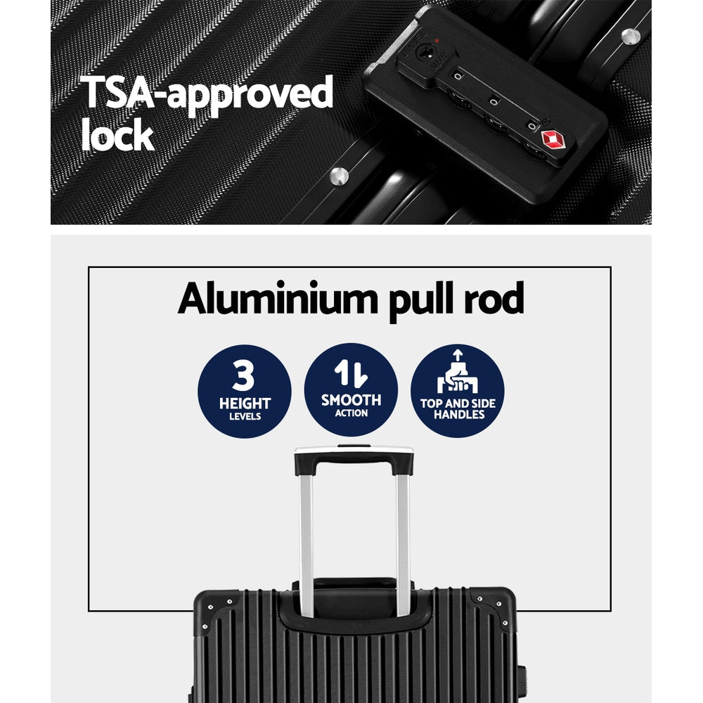 28 Inch Luggage with TSA Lock Stainless�Steel�Wrapped�Corners Hard Shell Travel Suitcase Luggage Case Black