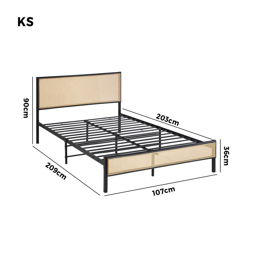 Metal Bed Frame All Sizes with Rattan Board