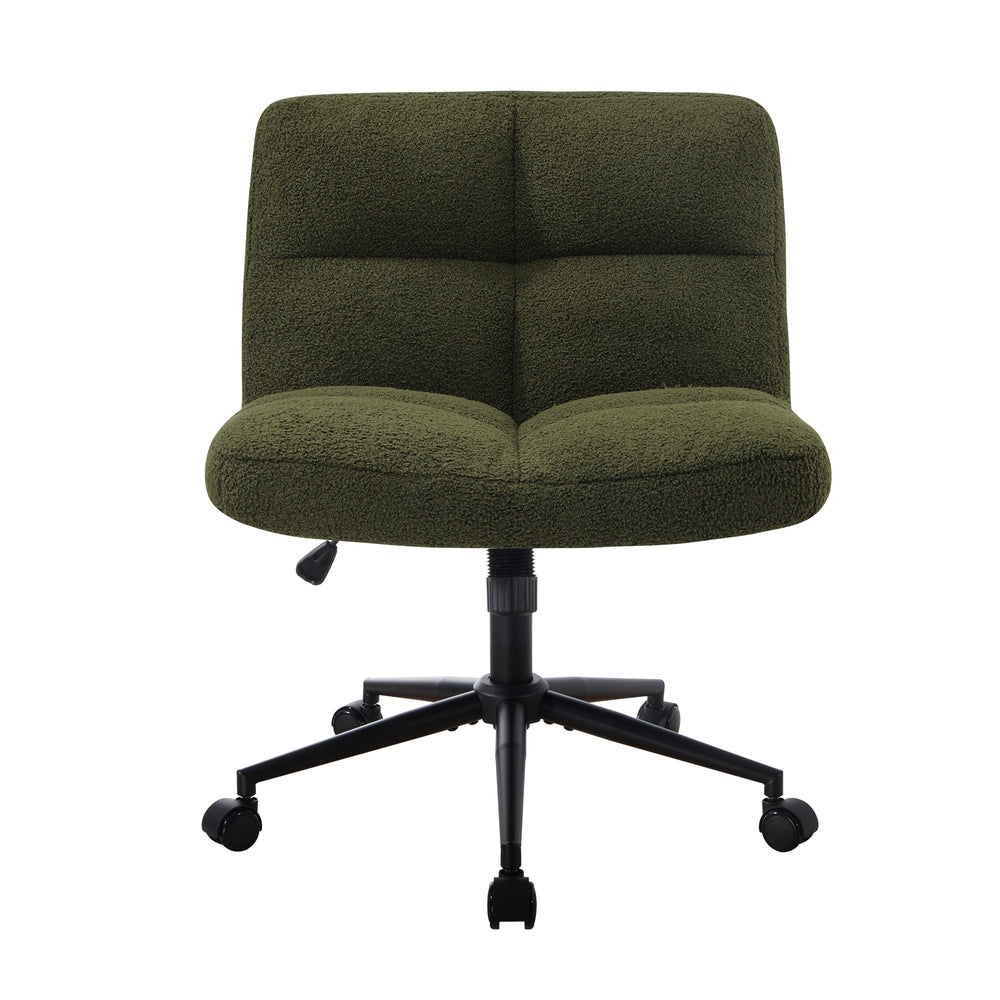 Armless Office Chair Wide Seat No Wheels Boucle Green