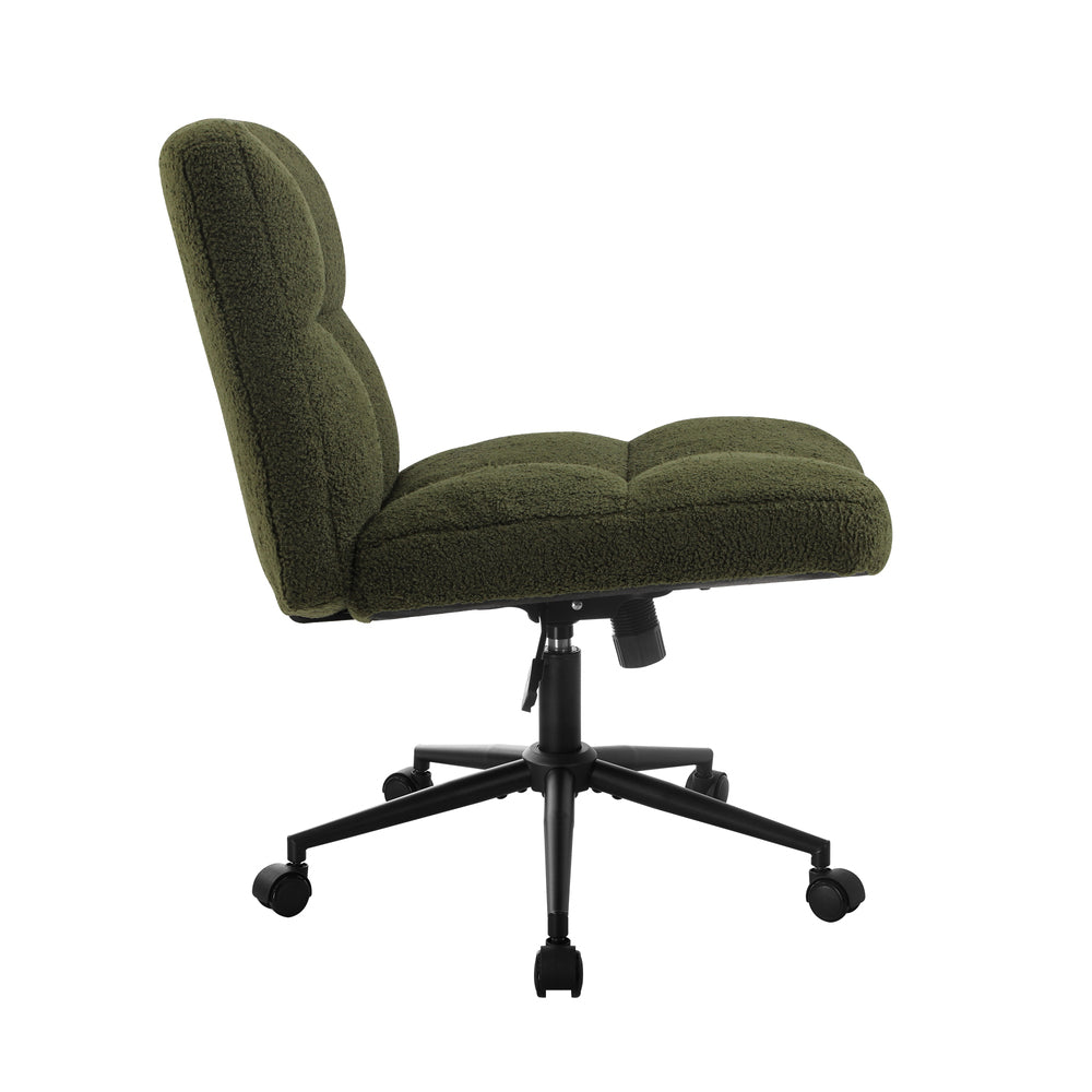 Armless Office Chair Wide Seat with Wheels Boucle White
