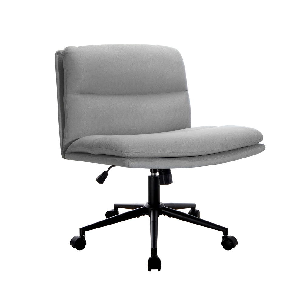 Mid Back Office Chair Wide Seat Linen Beige/Grey with Wheels
