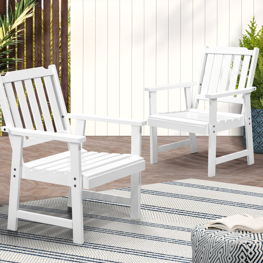 Outdoor Armchair Wooden Patio Furniture 2PCS Chairs Set Garden Seat White