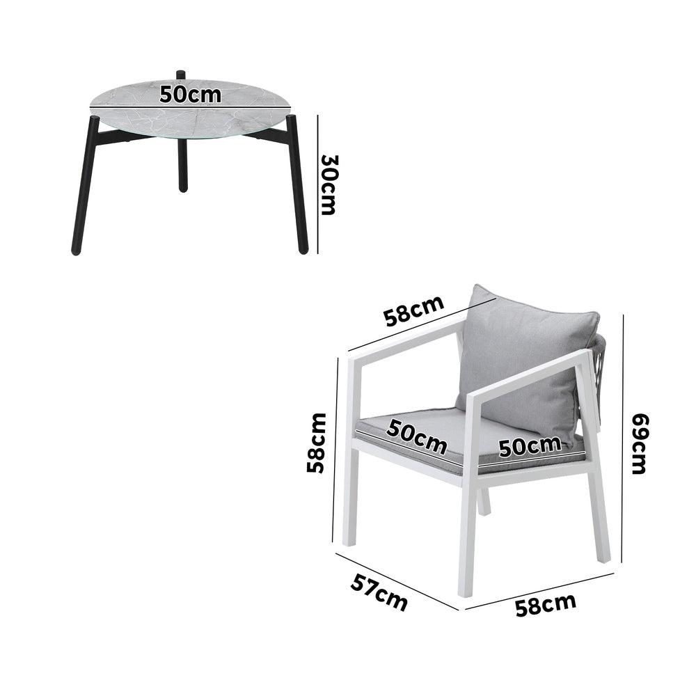3PCS Outdoor Patio Setting Grey 70cm & 50cm Coffee Table
