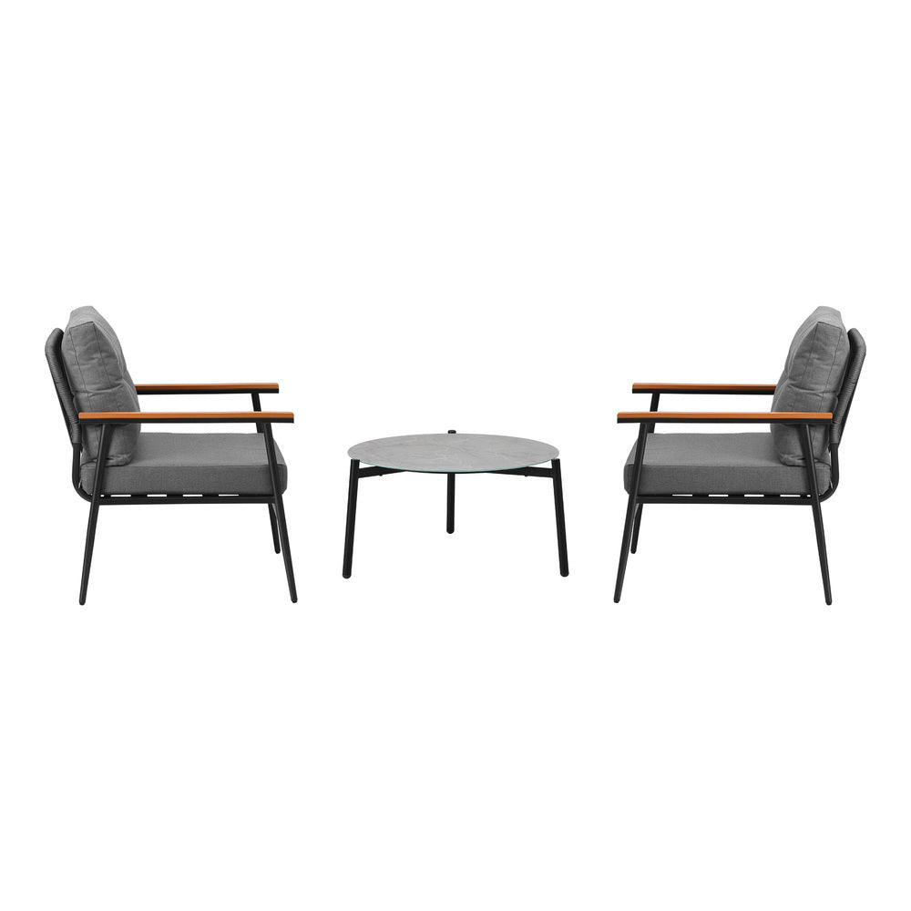 8 Piece Outdoor Patio Set 50cm Table Grey and Black Armchair