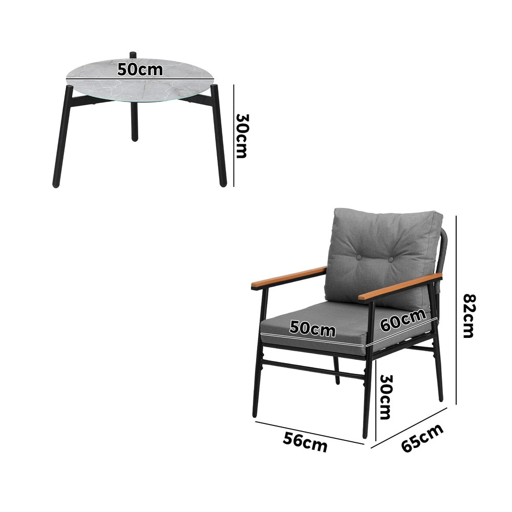 6 Piece Outdoor Patio Set 50cm Table Grey and Black Armchair