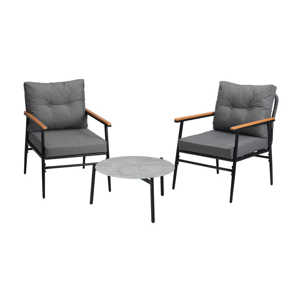 9 Piece Outdoor Patio Set 50cm Table Grey and Black Armchair