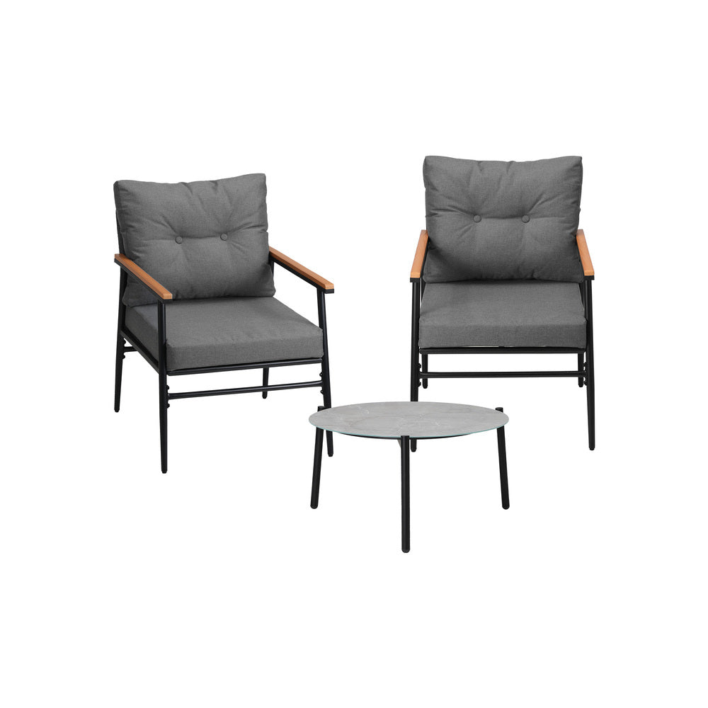 5 Piece Outdoor Patio Set 50cm Table Grey and Black Armchair