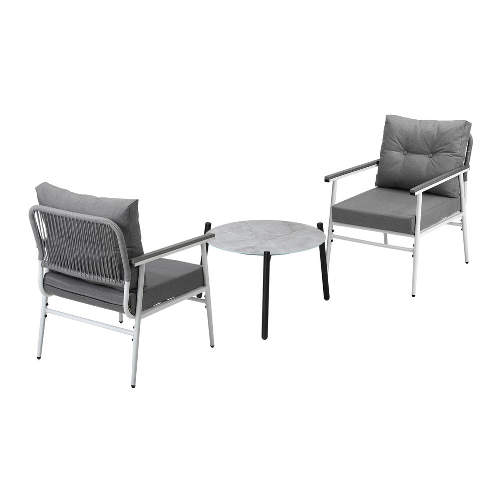 3 Piece Outdoor Patio Set 50cm Table Grey and Black Armchair