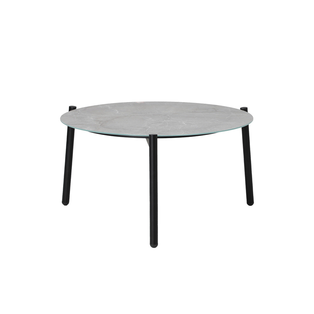 5pc Outdoor Patio Set 70CM Grey Marble Table Rattan Chairs