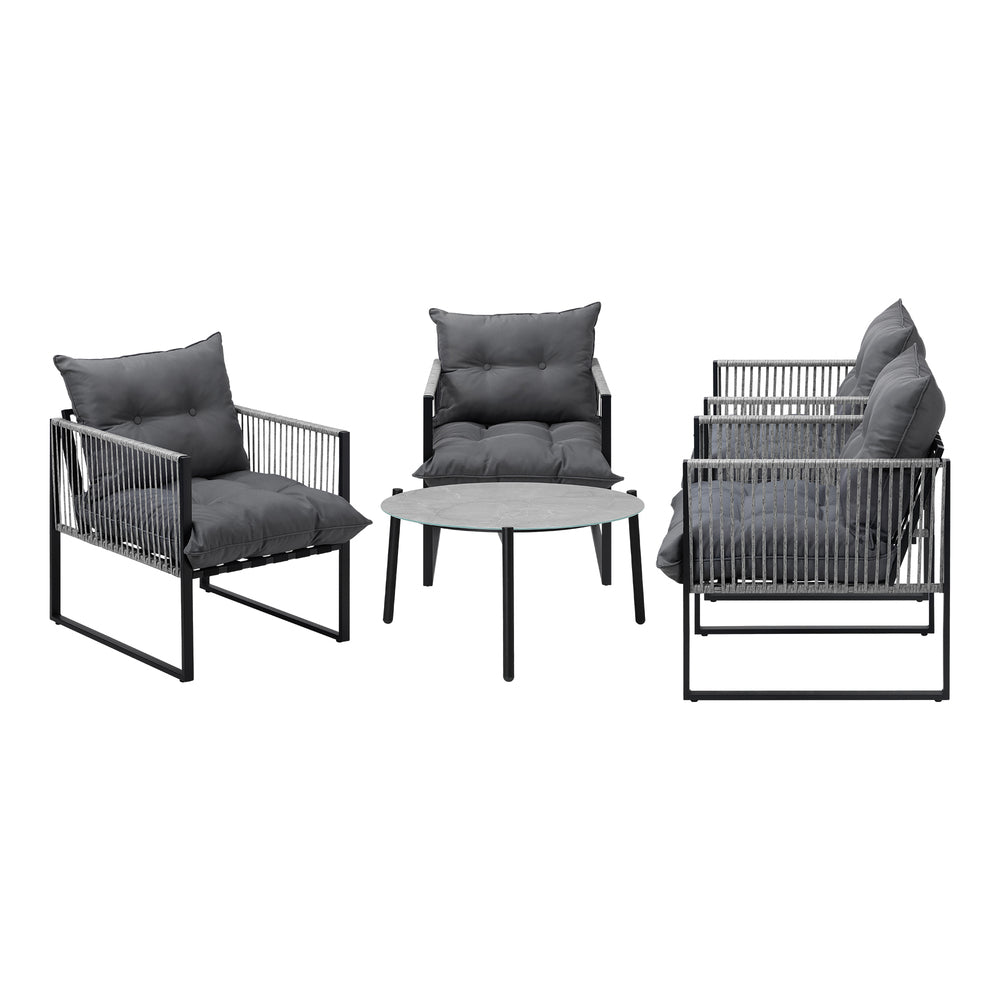 5PCS Outdoor Patio Set Grey & White 70cm Table Cushioned Armchairs
