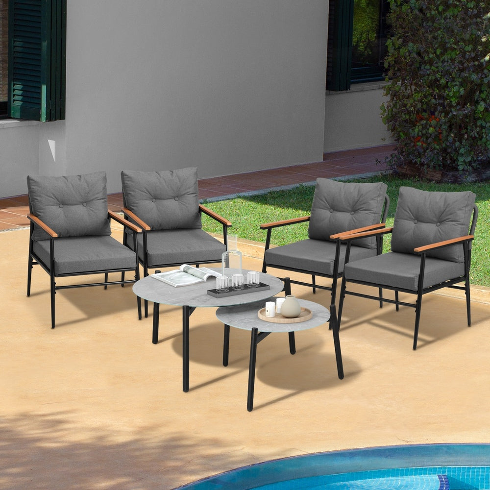 6PCS Outdoor Patio Set White Black & Grey Table Set with White Chairs