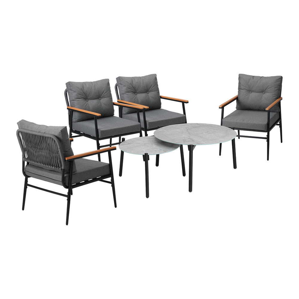 6PCS Outdoor Patio Set White Black & Grey Table Set with White Chairs