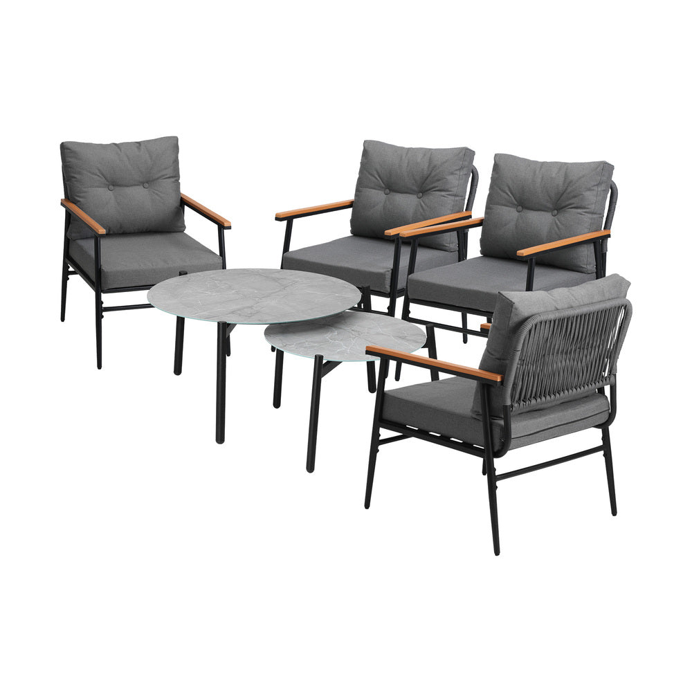6PCS Outdoor Patio Set White Black & Grey Table Set with White Chairs