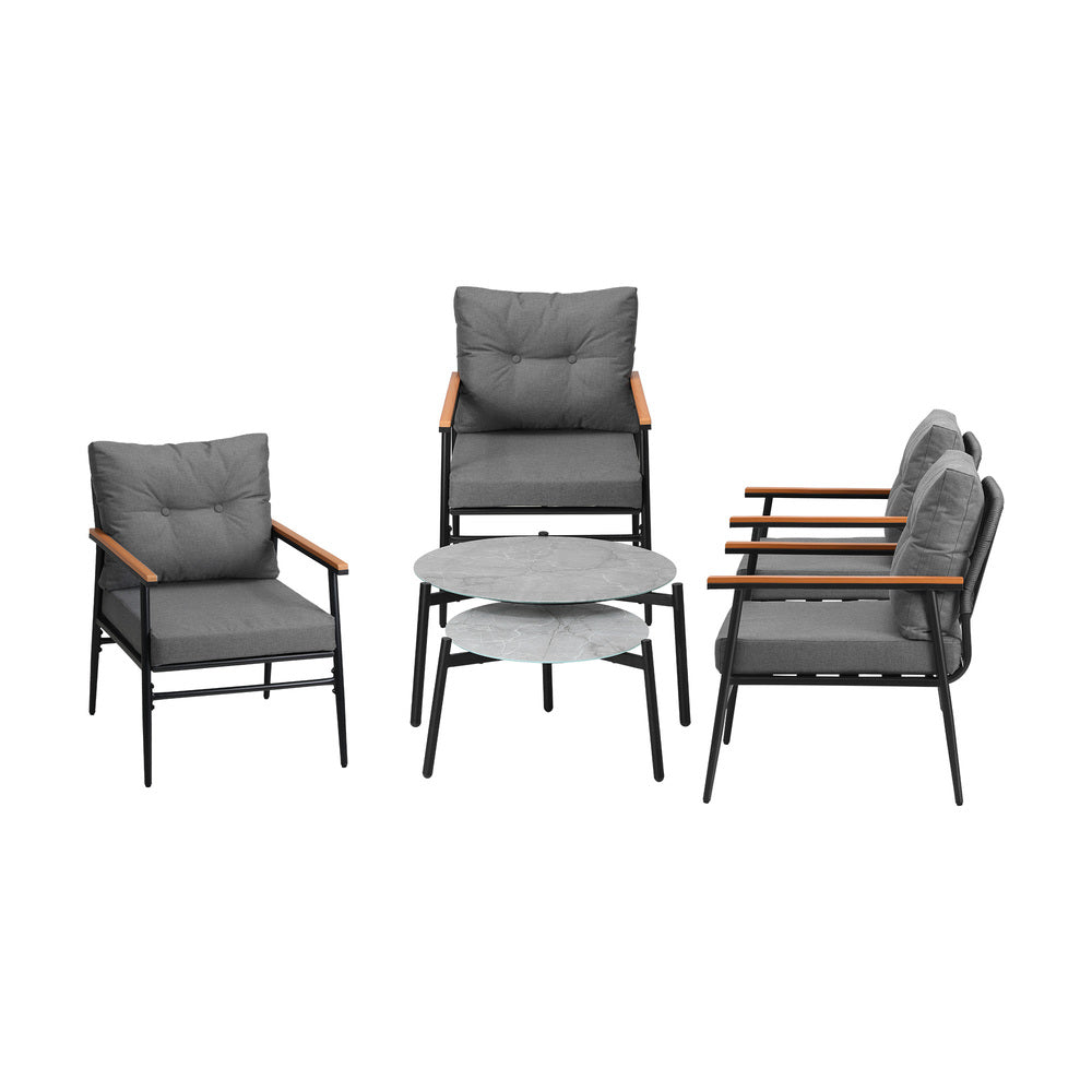 6PCS Outdoor Patio Set White Black & Grey Table Set with White Chairs