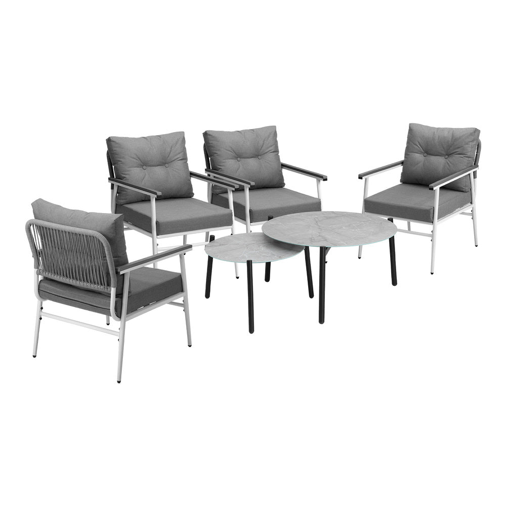 6PCS Outdoor Patio Set White Black & Grey Table Set with White Chairs
