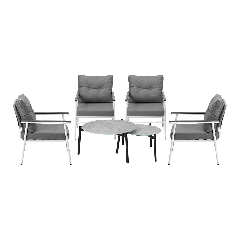 6PCS Outdoor Patio Set White Black & Grey Table Set with White Chairs
