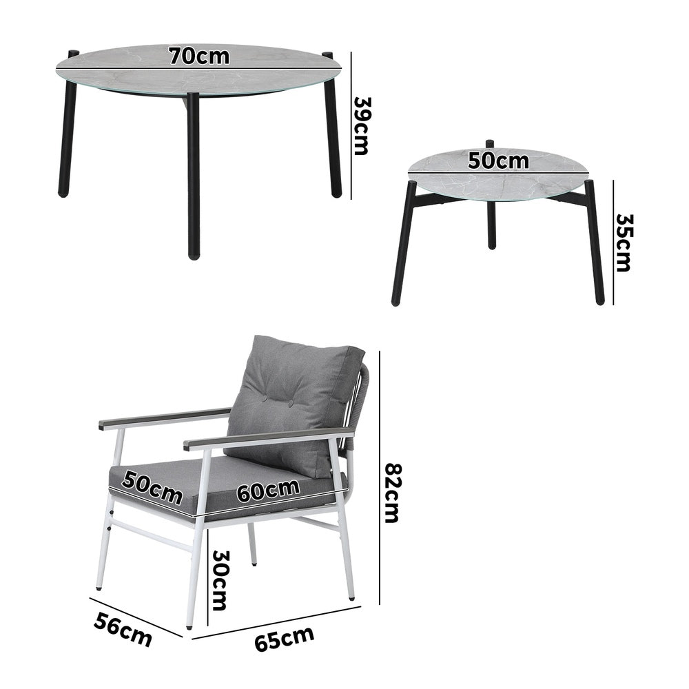 6PCS Outdoor Patio Set White Black & Grey Table Set with White Chairs